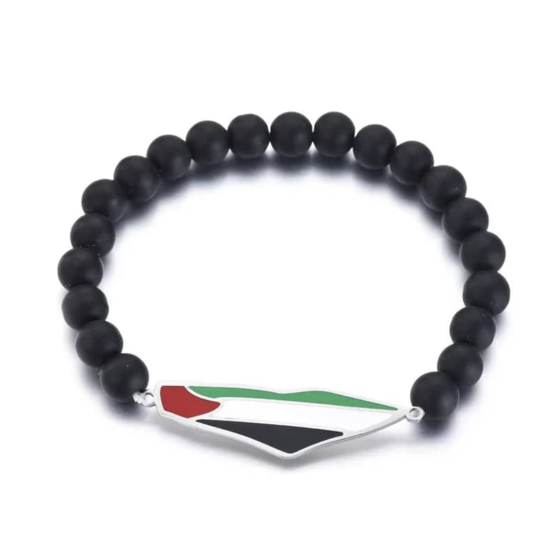 Bracelet perles noires drapeau Palestine
