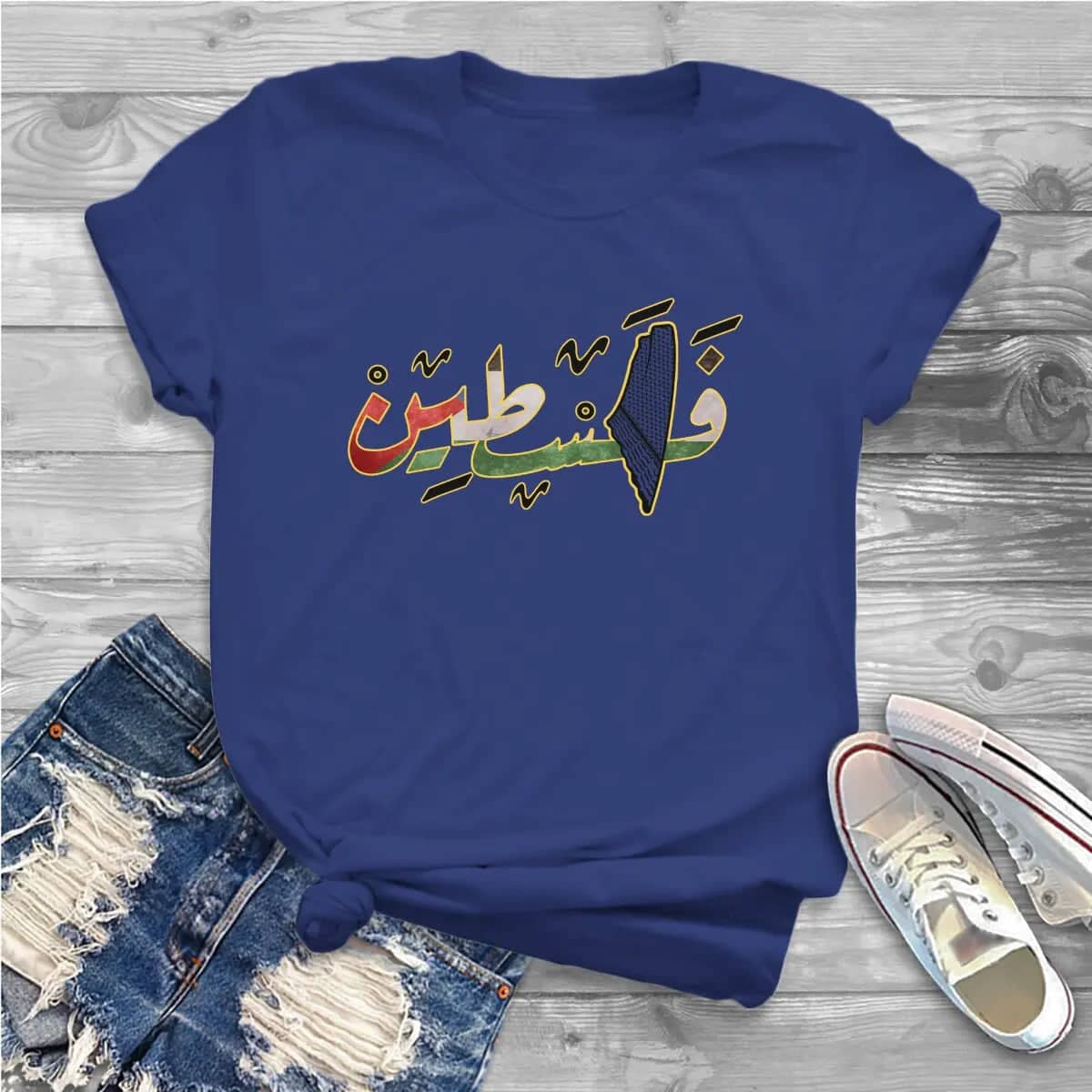 T-shirt femme Palestine calligraphie florale – noir, s