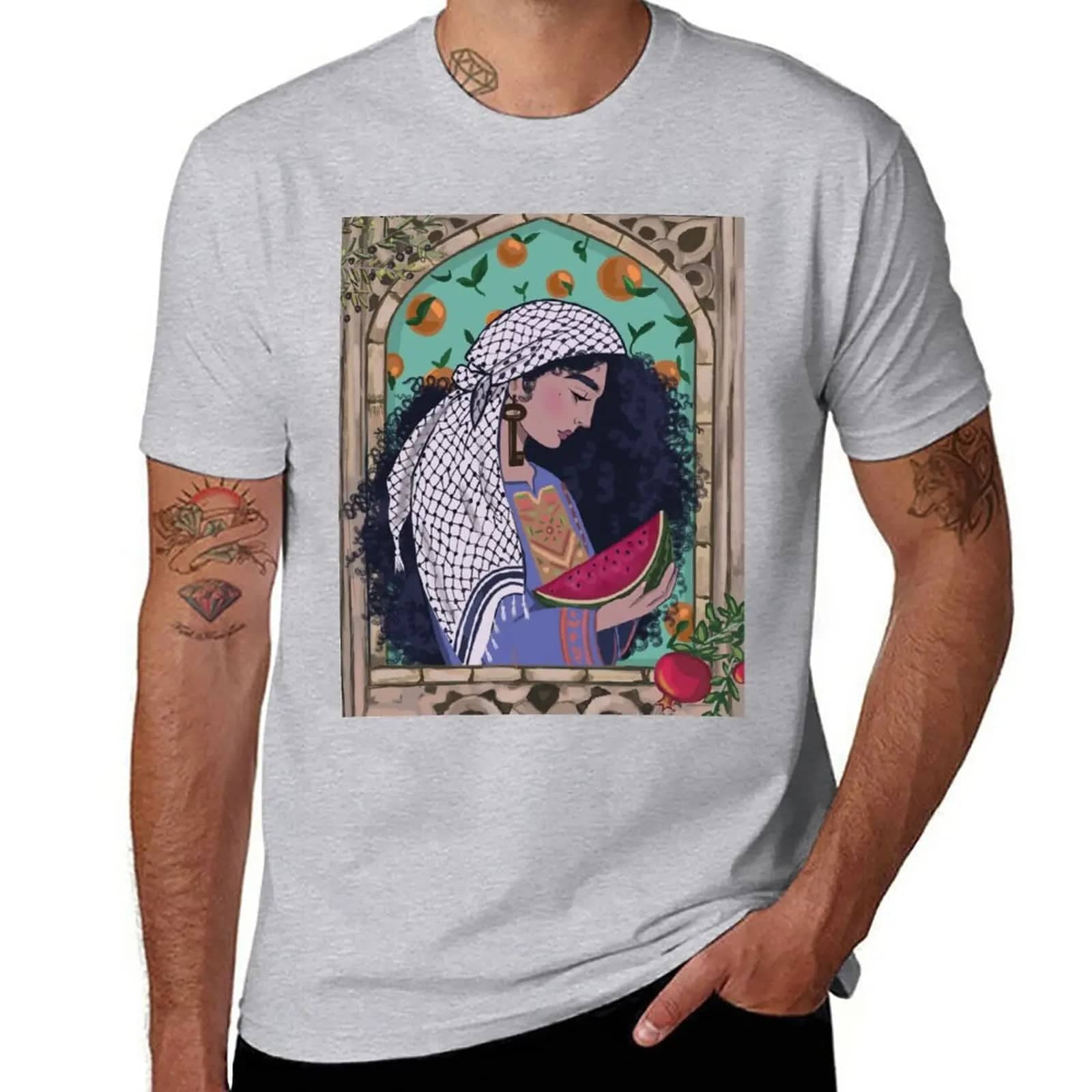 T-shirt femme au keffieh Palestine – gris, s