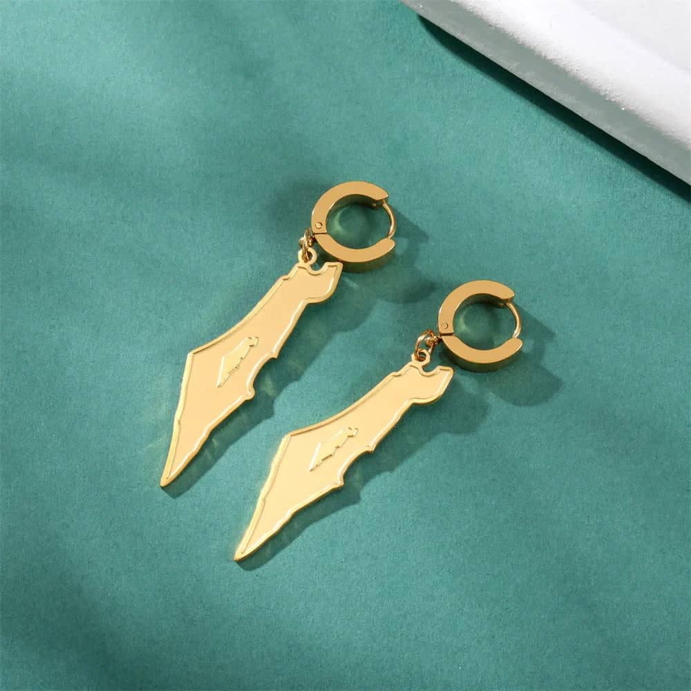 Boucles d'oreilles carte de Palestine stylisée – doré