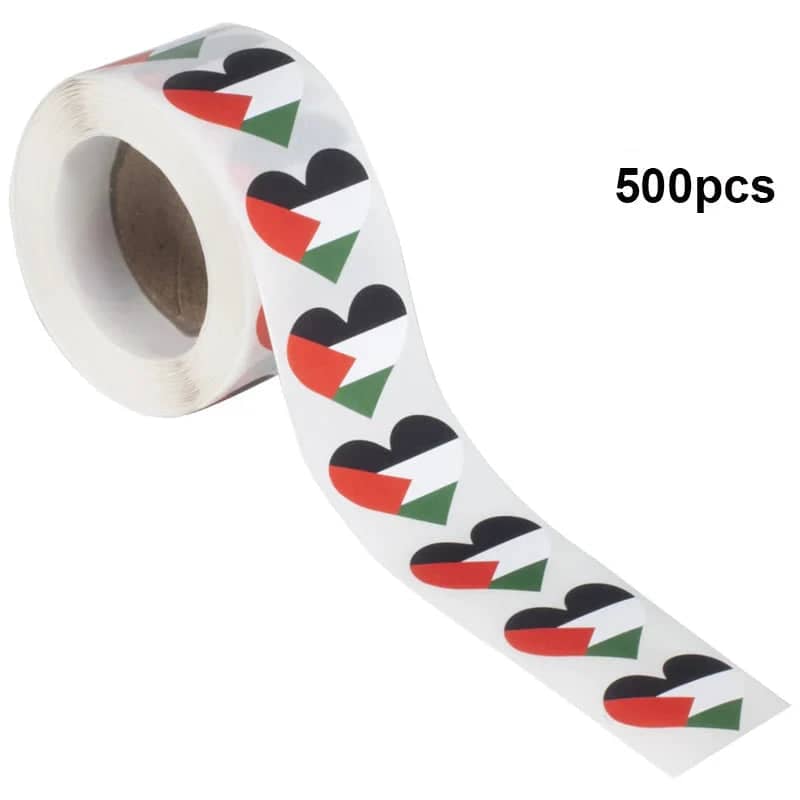 Stickers cœur drapeau Palestine – rouleau de 500