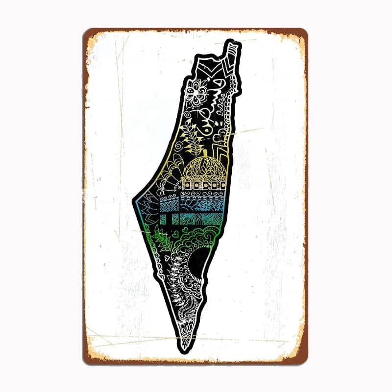 Plaque décorative Free Palestine carte – vintage 1, 14 × 20 cm