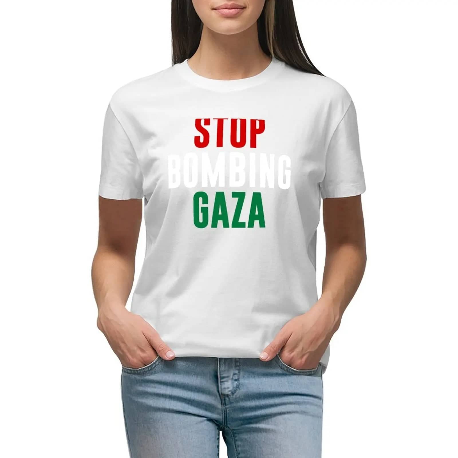 T-shirt Stop Bombing Gaza femme – blanc, s